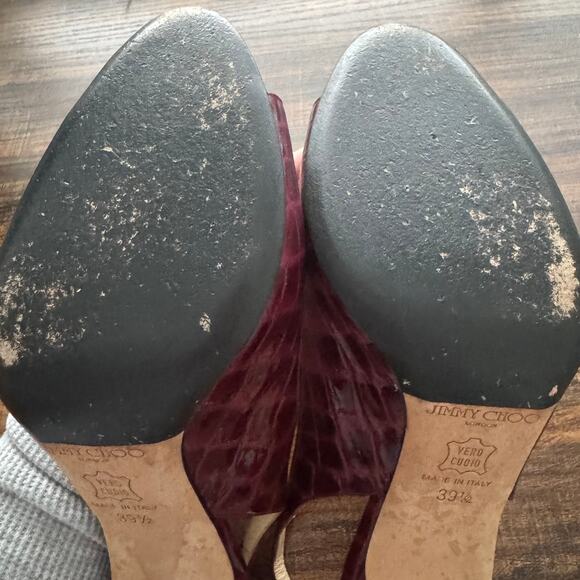 Jimmy Choo Bordeaux Croc Embossed Patent Leather Slingback Stiletto Heels - Picture 9 of 10